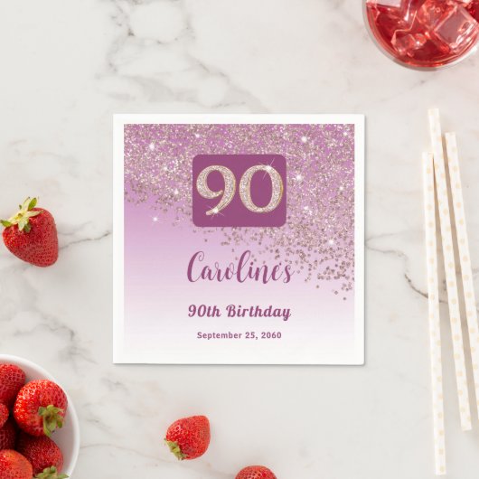Serviette En Papier 90e anniversaire Joli Rose Parties scintillant d'o (En situation)
