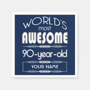 Serviette En Papier 90e Anniversaire Mondes Meilleur Fabuleux Bleu Fon