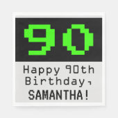Serviette En Papier 90e anniversaire - Nerdy / Geeky Style "90" & Nom (Devant)