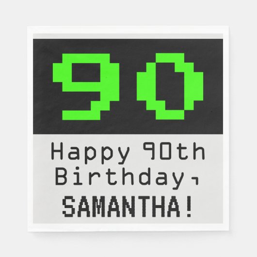 Serviette En Papier 90e anniversaire - Nerdy / Geeky Style "90" & Nom (Devant)