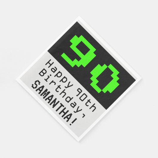 Serviette En Papier 90e anniversaire - Nerdy / Geeky Style "90" & Nom (Coin)
