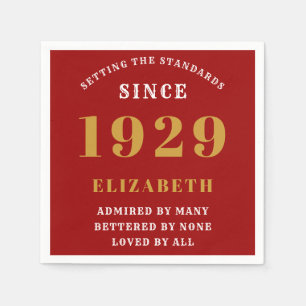 Serviette En Papier 90e Anniversaire Normes Né 1929 Or rouge