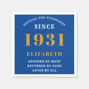 Serviette En Papier 90e Anniversaire Normes Né 1931 Blue Gold