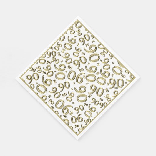 Serviette En Papier 90e anniversaire Numéro de fête Motif or/blanc (Coin)