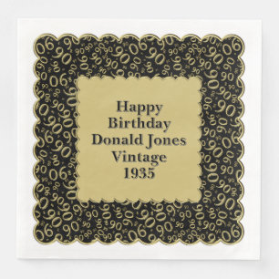 Serviette En Papier 90e anniversaire Numéro Motif pétoncles Noir/Or