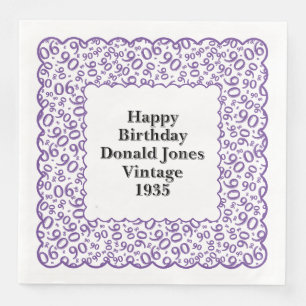 Serviette En Papier 90e anniversaire Numéro Motif pétoncles violet/bla