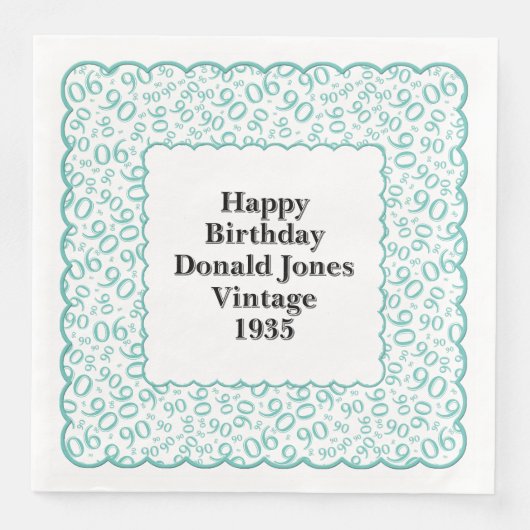 Serviette En Papier 90e anniversaire Numéro Motif Scallops Turquoise/b (Devant)