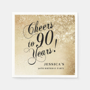 Serviette En Papier 90e anniversaire Or Elégant
