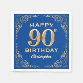 Serviette En Papier 90e anniversaire Parties scintillant bleue et or c (Devant)