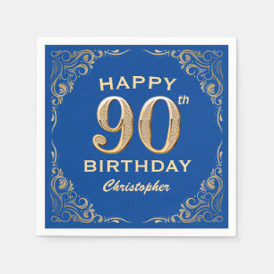 Serviette En Papier 90e anniversaire Parties scintillant bleue et or c