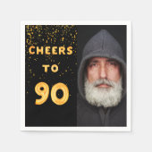 Serviette En Papier 90e anniversaire photo ballons d'or noir (Devant)