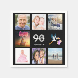 Serviette En Papier 90e anniversaire photo collage noir