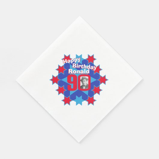 Serviette En Papier 90e anniversaire photo nom étoile rouge déjeuner s (Coin)