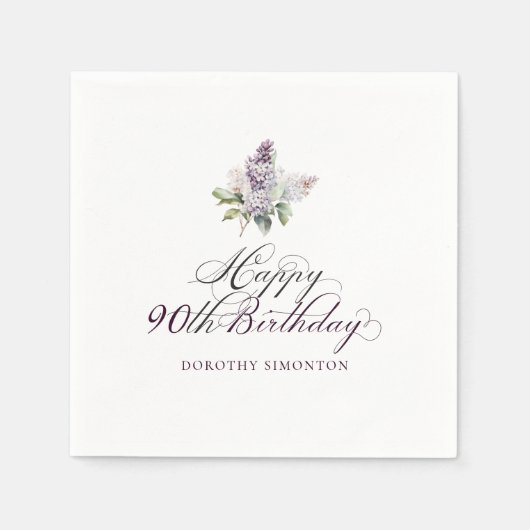 Serviette En Papier 90e anniversaire Purple Lilac Spring Flower Cockta (Devant)