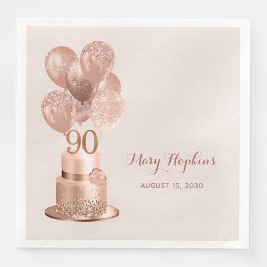 Serviette En Papier 90e anniversaire Rose Gold Cake (Devant)