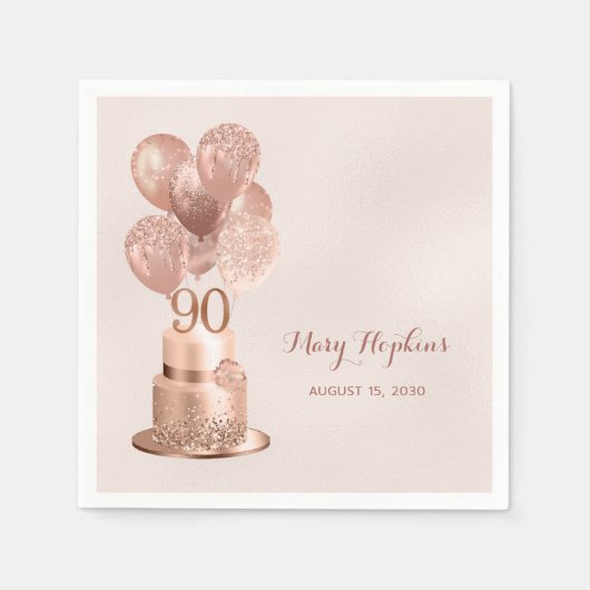 Serviette En Papier 90e anniversaire Rose Gold Cake (Devant)