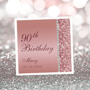 Serviette En Papier 90e Anniversaire Rose Gold Élégant