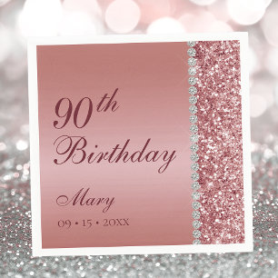 Serviette En Papier 90e Anniversaire Rose Gold Élégant
