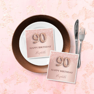 Serviette En Papier 90e anniversaire rose or parties scintillant rose 