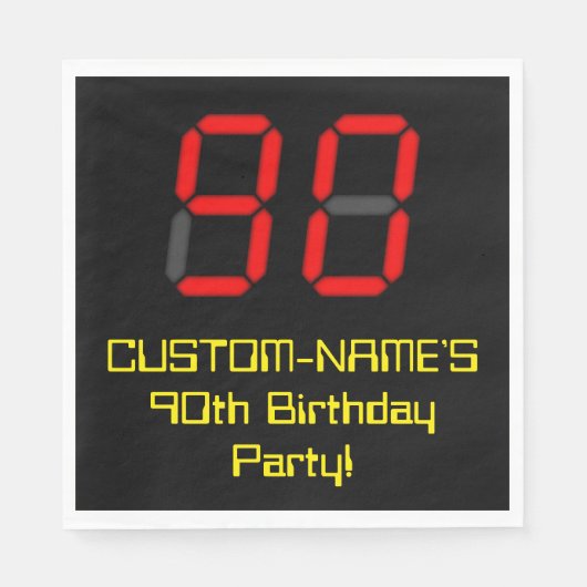 Serviette En Papier 90e anniversaire : Rouge Digital Clock Style "90" (Devant)