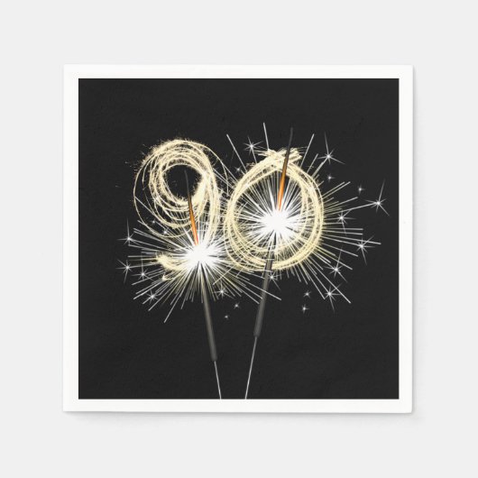 Serviette En Papier 90e anniversaire Sparklers de fête sur noir (Devant)