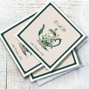 Serviette En Papier 90e anniversaire Tea Party Green Regency Anniversa