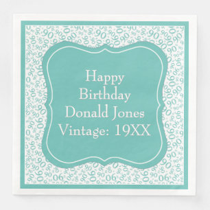 Serviette En Papier 90e anniversaire Turquoise/blanc Motif numéro de s