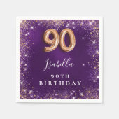 Serviette En Papier 90e anniversaire violet rose nom or (Devant)