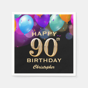 Serviette En Papier 90e fête d'anniversaire Ballons noirs et or