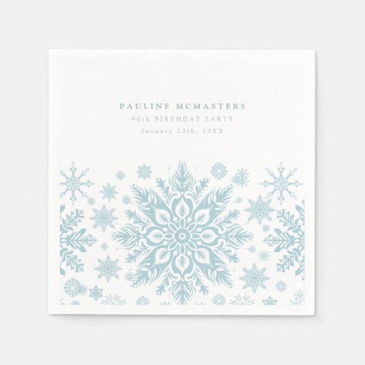 Serviette En Papier 90e fête d'anniversaire Blue White Snowflake hiver (Devant)