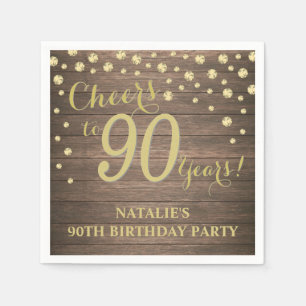 Serviette En Papier 90e fête d'anniversaire Bois rustique et Diamant d