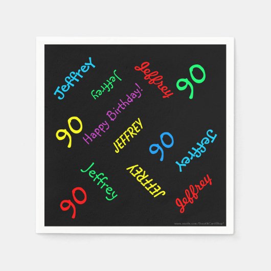 Serviette En Papier 90e fête d'anniversaire Noms répétitifs Papier noi (Devant)