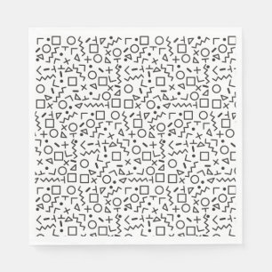 Serviette En Papier 90's Noir & Blanc Retro Shapes Motif