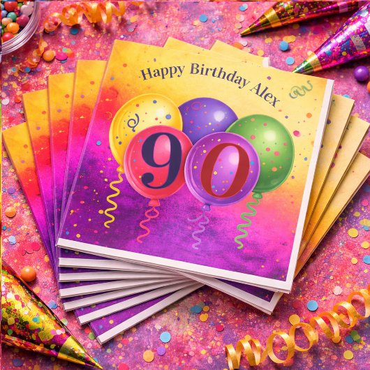 Serviette En Papier 90th Birthday Balloon Confetti Party