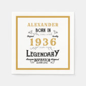 Serviette En Papier 90th Birthday Born 1936 White Gold Legend (Devant)