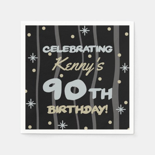 Serviette En Papier 90th Birthday Party Ajouter votre nom (Devant)