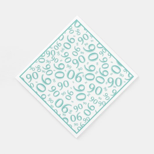 Serviette En Papier 90th Birthday Party Numéro Motif Turquoise/blanc (Coin)