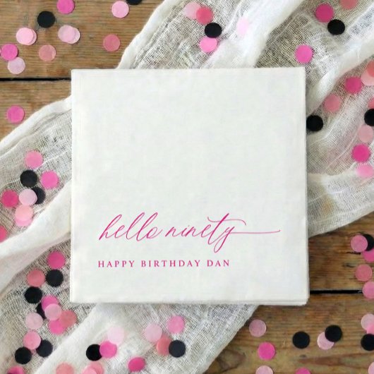 Serviette En Papier 90th Birthday Party Pink Hello 90 Modern Elegant