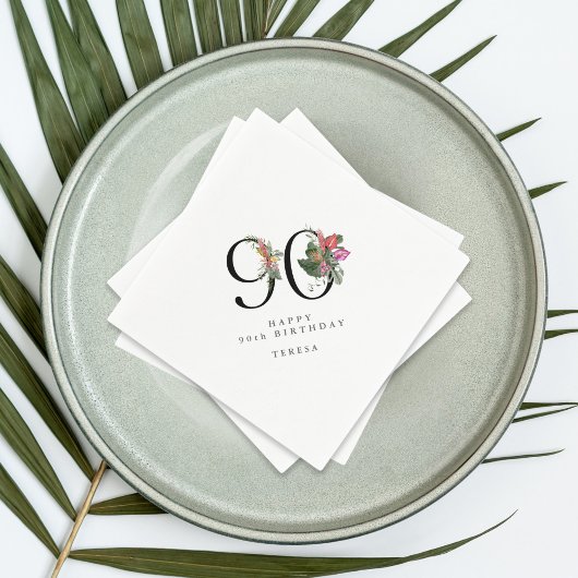 Serviette En Papier 90th Birthday Simple Elegant Tropical Invitation