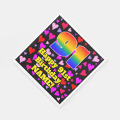 Serviette En Papier 91e anniversaire : Amour Hearts Motif, Arc-en-ciel (Coin)