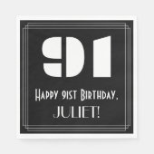 Serviette En Papier 91e anniversaire : Art Déco Inspiré Look "91" + No (Devant)