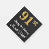 Serviette En Papier 91e anniversaire ~ Elégant Luxueux Faux Gold Look (Coin)