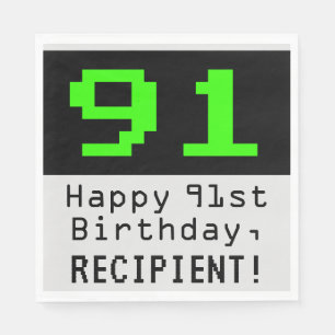 Serviette En Papier 91e anniversaire - Nerdy / Geeky Style "91" & Nom