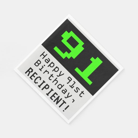 Serviette En Papier 91e anniversaire - Nerdy / Geeky Style "91" & Nom (Coin)