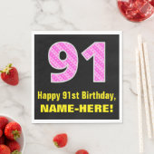 Serviette En Papier 91e anniversaire : Pink Stripes and Hearts "91" + (En situation)