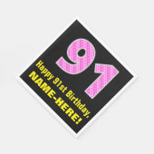 Serviette En Papier 91e anniversaire : Pink Stripes and Hearts "91" + (Coin)