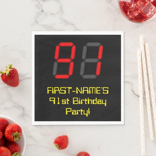 Serviette En Papier 91e anniversaire : Rouge Digital Clock Style "91" (En situation)