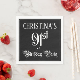Serviette En Papier 91e fête d'anniversaire — Script fantaisie + No