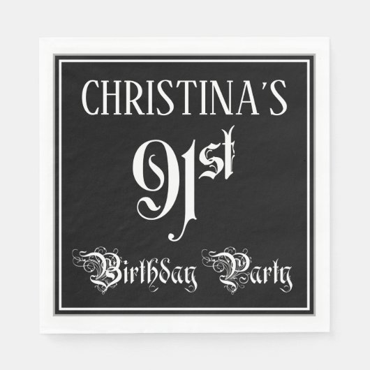 Serviette En Papier 91e fête d'anniversaire — Script fantaisie + Nom p (Devant)