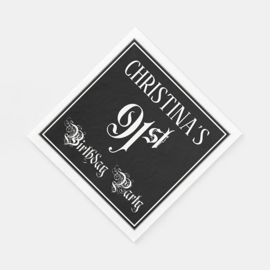 Serviette En Papier 91e fête d'anniversaire — Script fantaisie + Nom p (Coin)